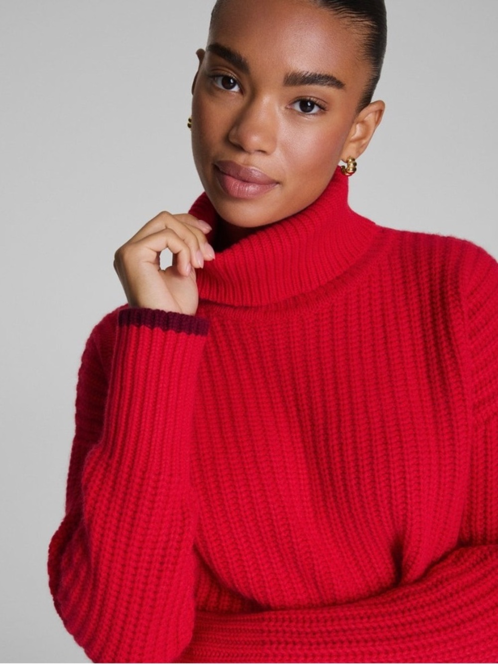 Spanx La Ligne Wool Cashmere Red Chunky Turtleneck Sweater Woman’s Size Small